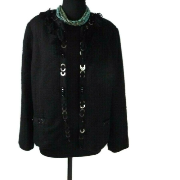 CHICO'S Boucle BLACK Embellished Jacket Size 3 - Picture 4 of 8